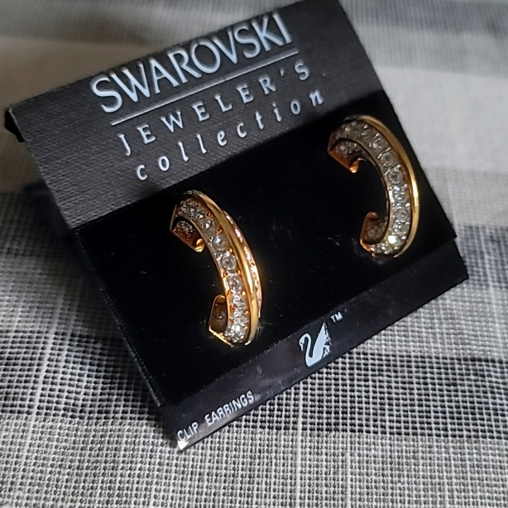 Vintage Swarovski Pave Hoop Clip on Earrings